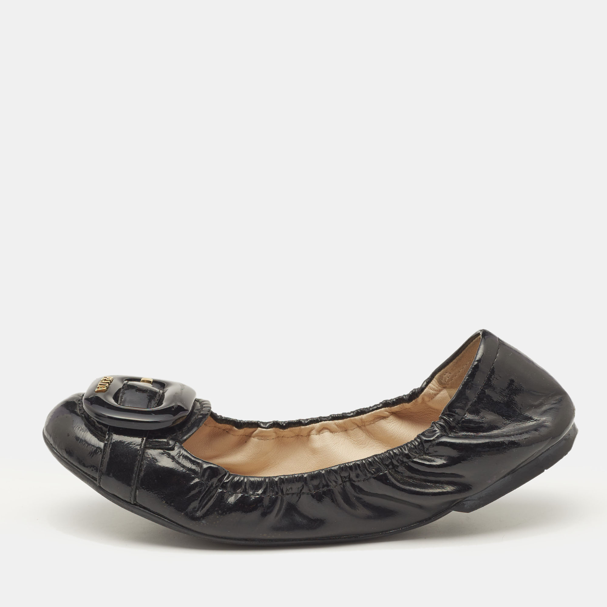 

Prada Sport Black Patent Leather Scrunch Ballet Flats Size