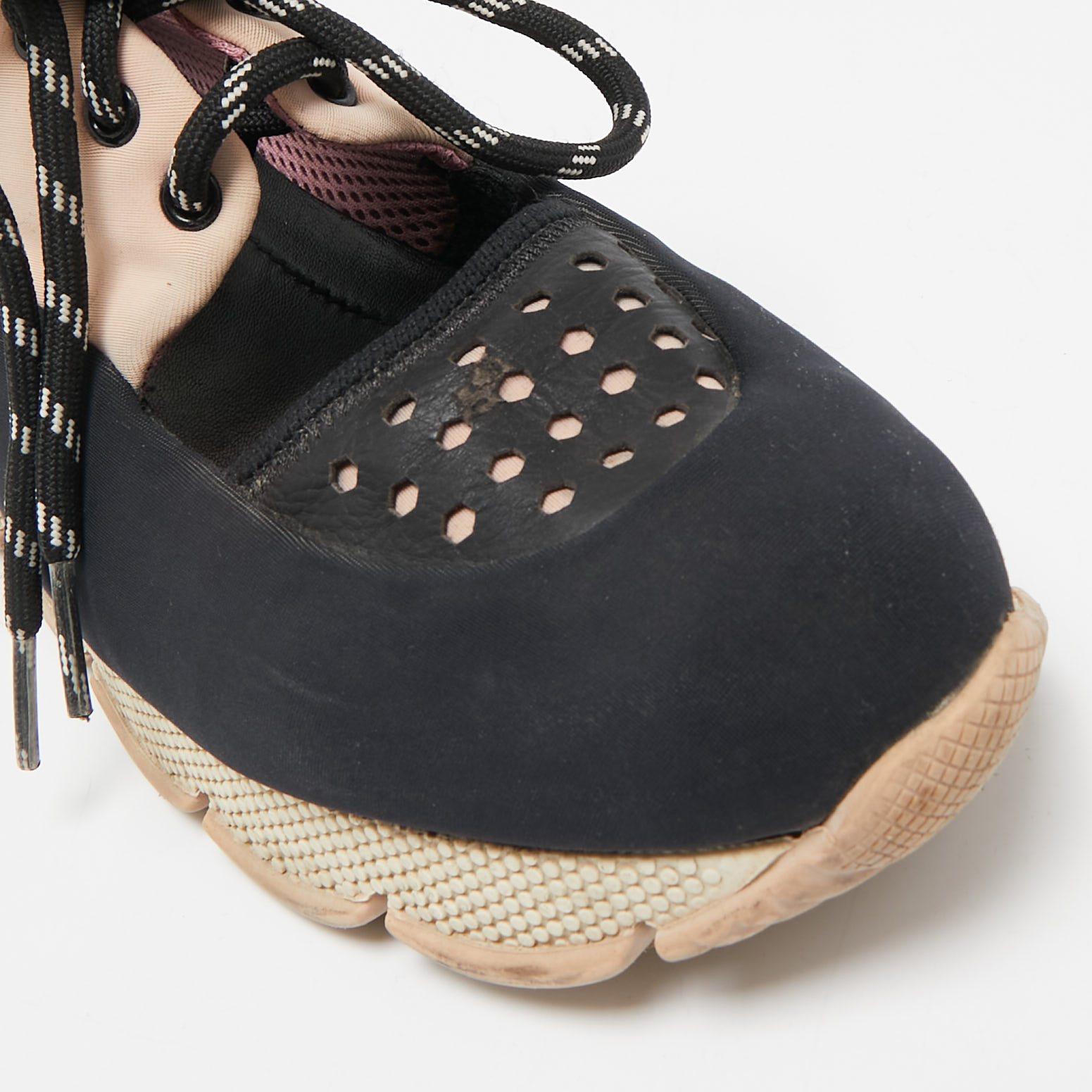 Prada Sport Black/Pink  Neoprene Cut Out Low Top Sneakers Size 39 