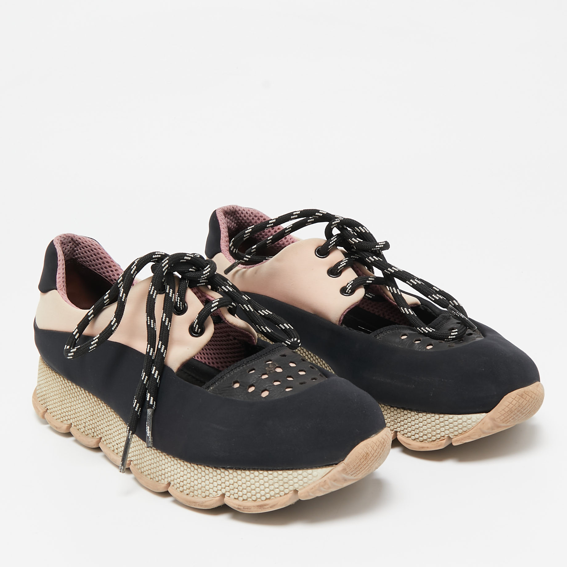 Prada Sport Black/Pink  Neoprene Cut Out Low Top Sneakers Size 39 