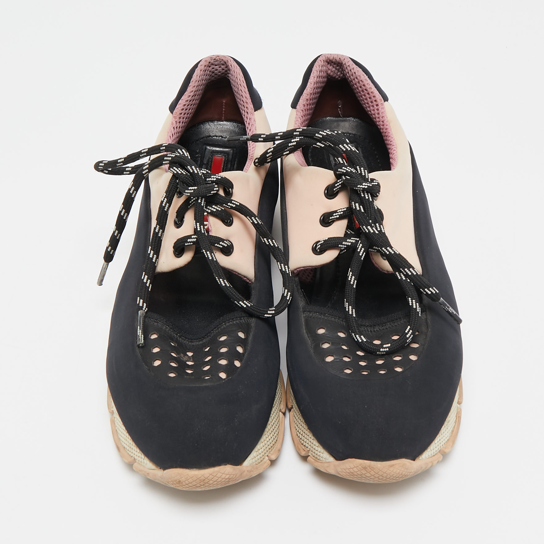 Prada Sport Black/Pink  Neoprene Cut Out Low Top Sneakers Size 39 