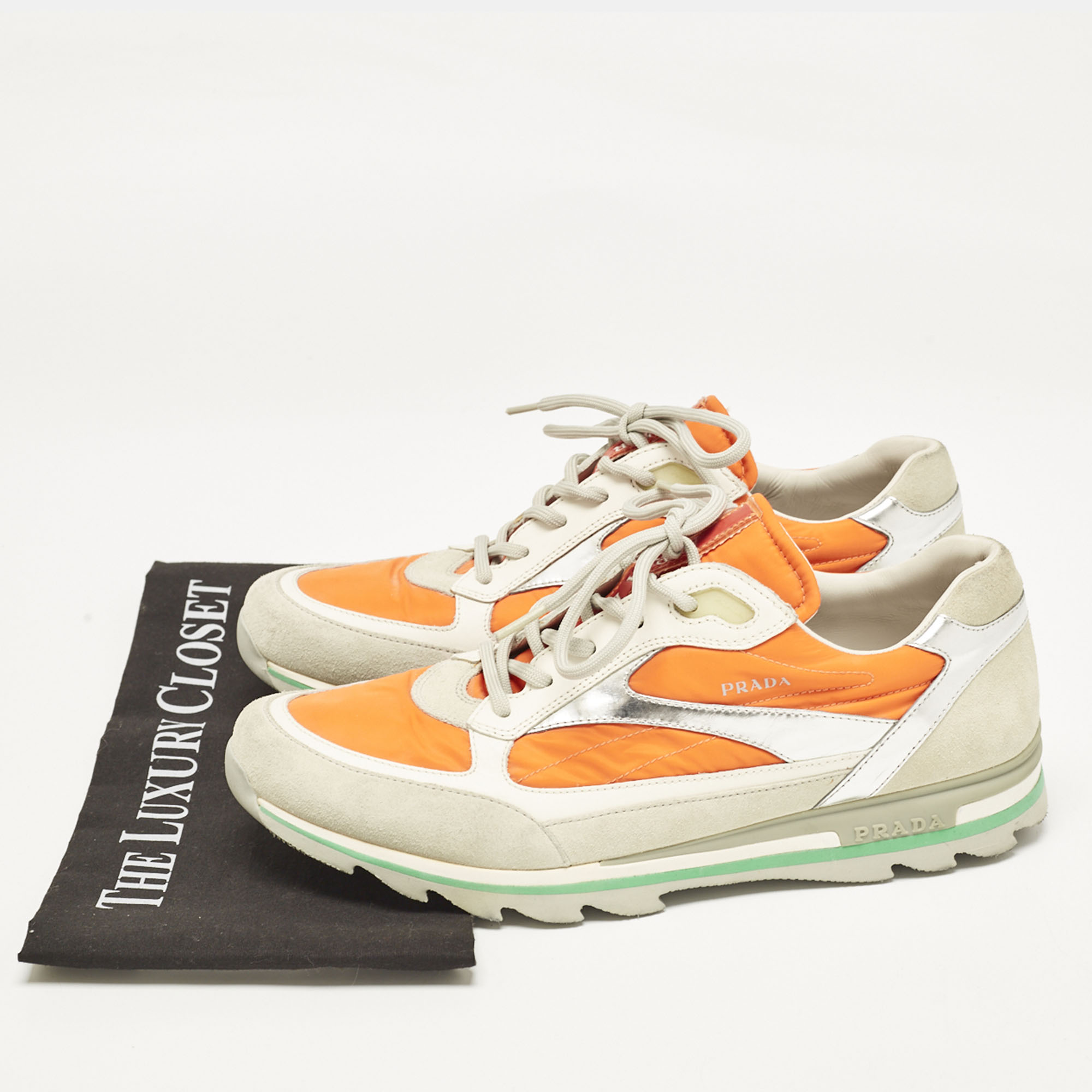 Prada Sport Multicolor Leather and Suede Low Top Sneakers Size 41 