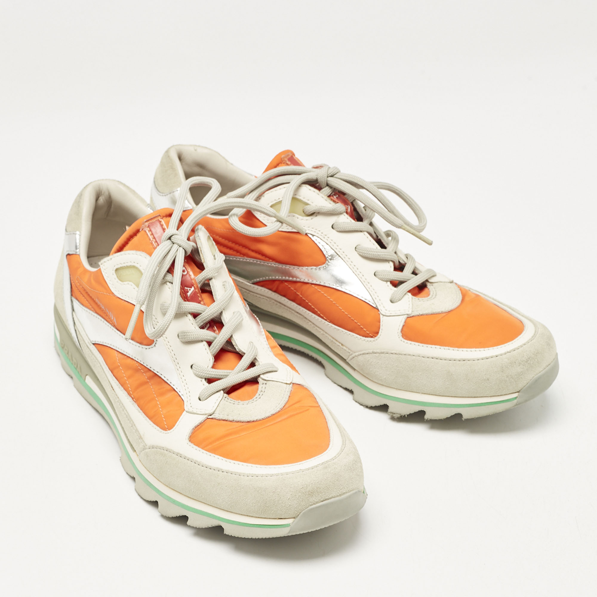 Prada Sport Multicolor Leather and Suede Low Top Sneakers Size 41 