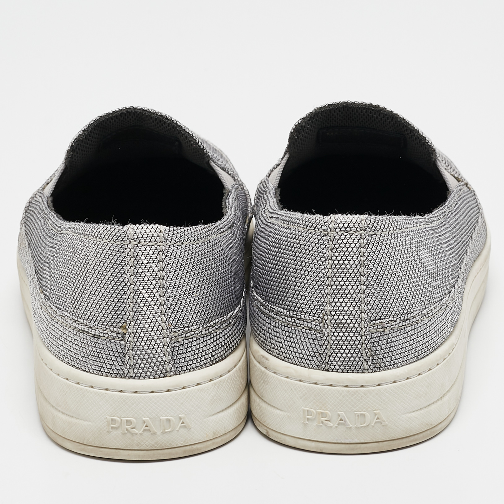 Prada Sport Silver Nylon Slip On Sneakers Size 39 