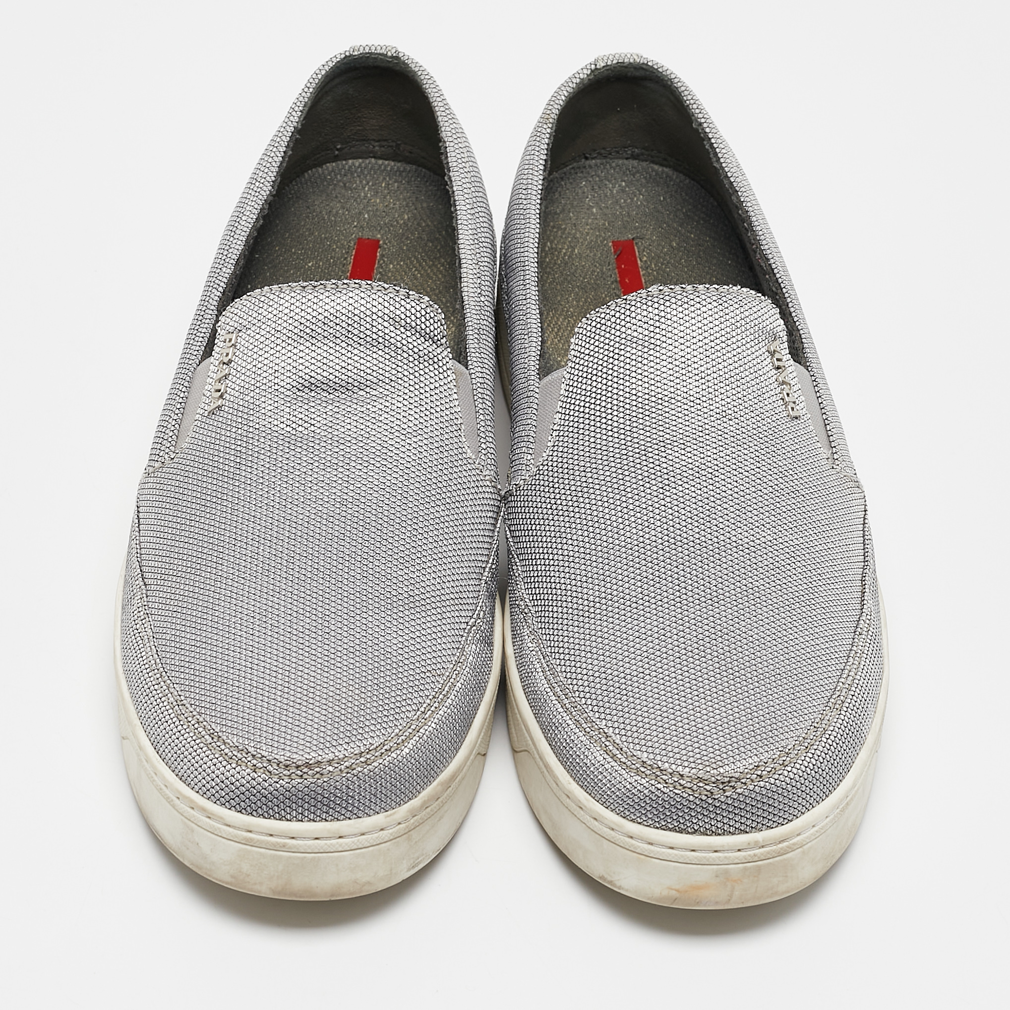 Prada Sport Silver Nylon Slip On Sneakers Size 39 