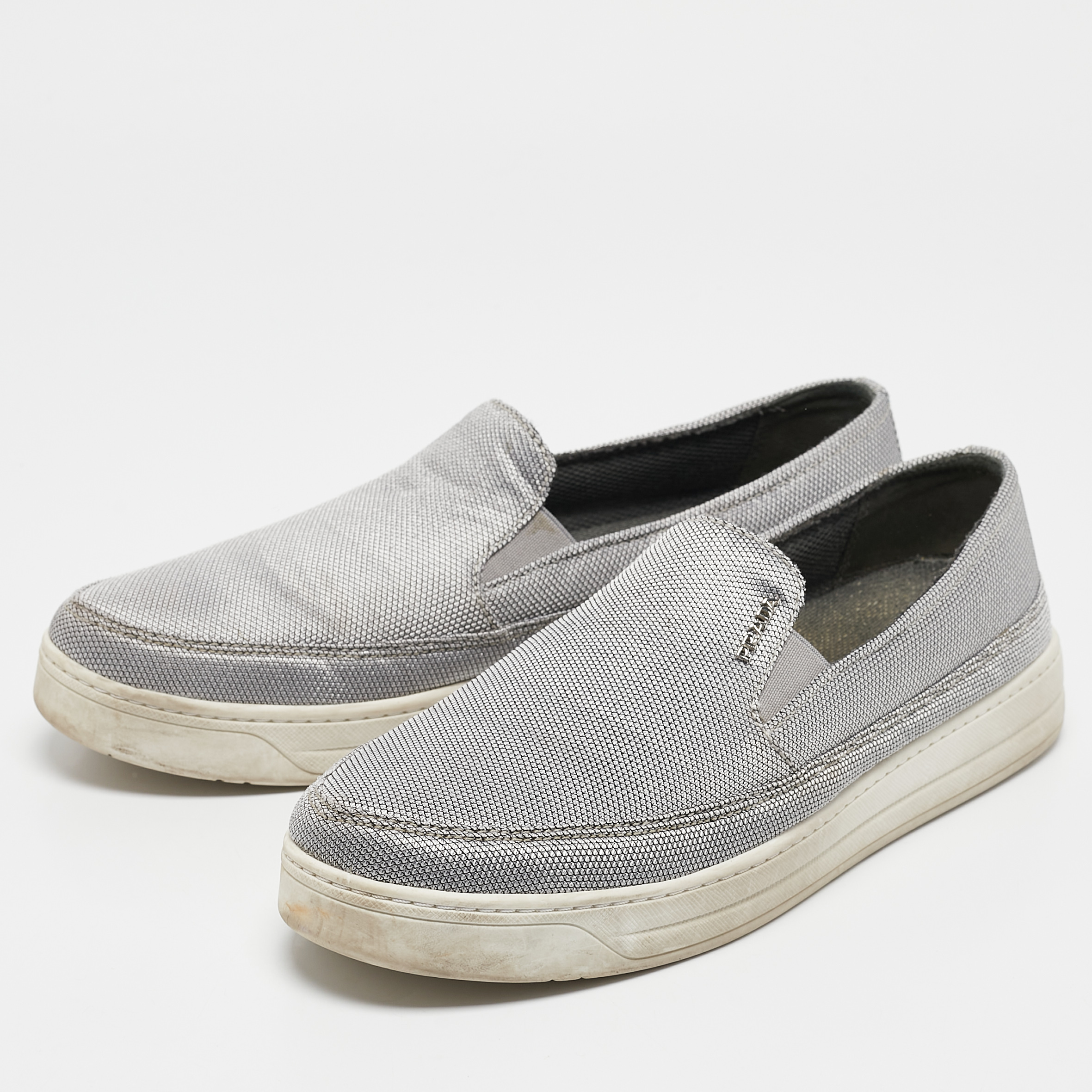 Prada Sport Silver Nylon Slip On Sneakers Size 39 