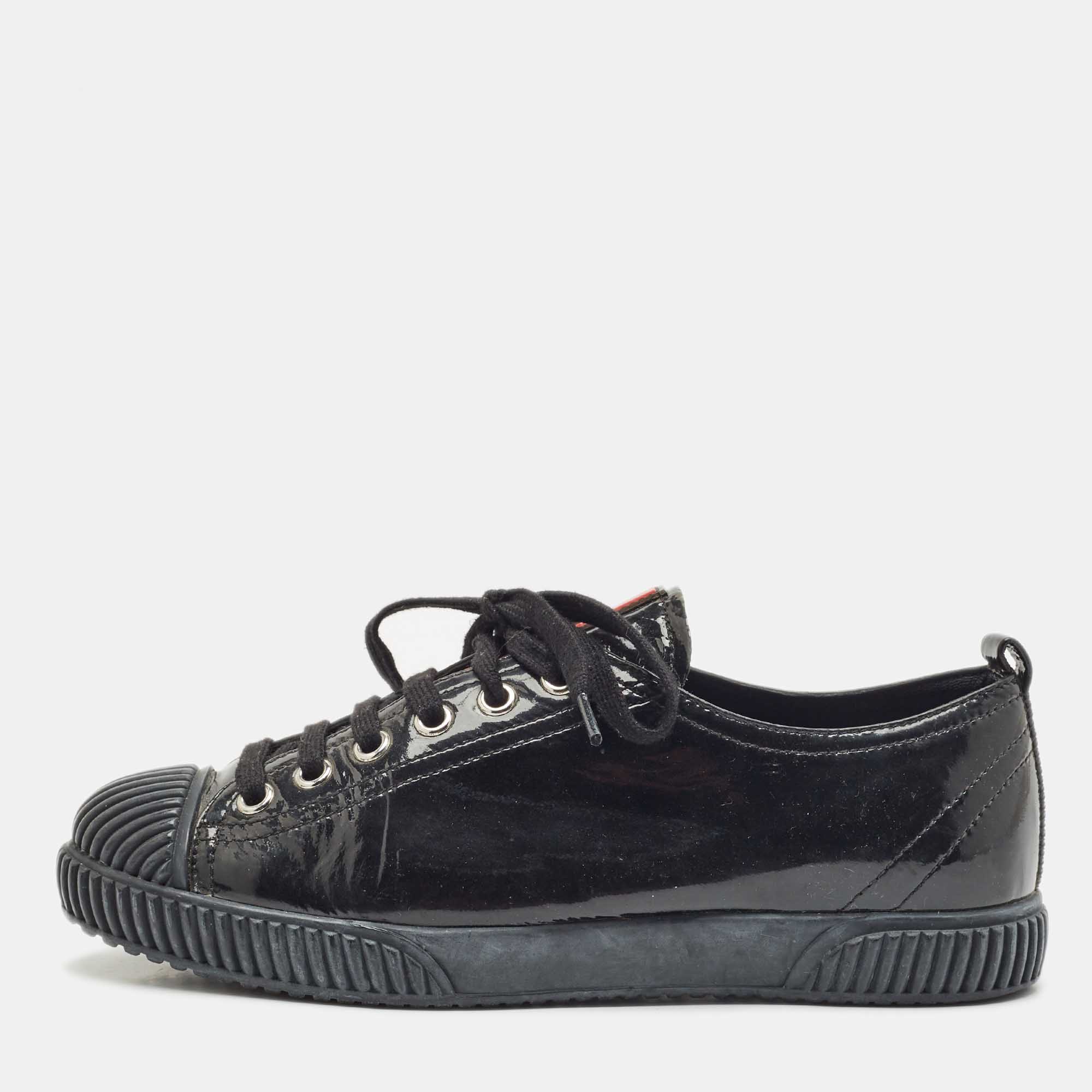 

Prada Sport Black Patent Leather Low Top Sneakers Size