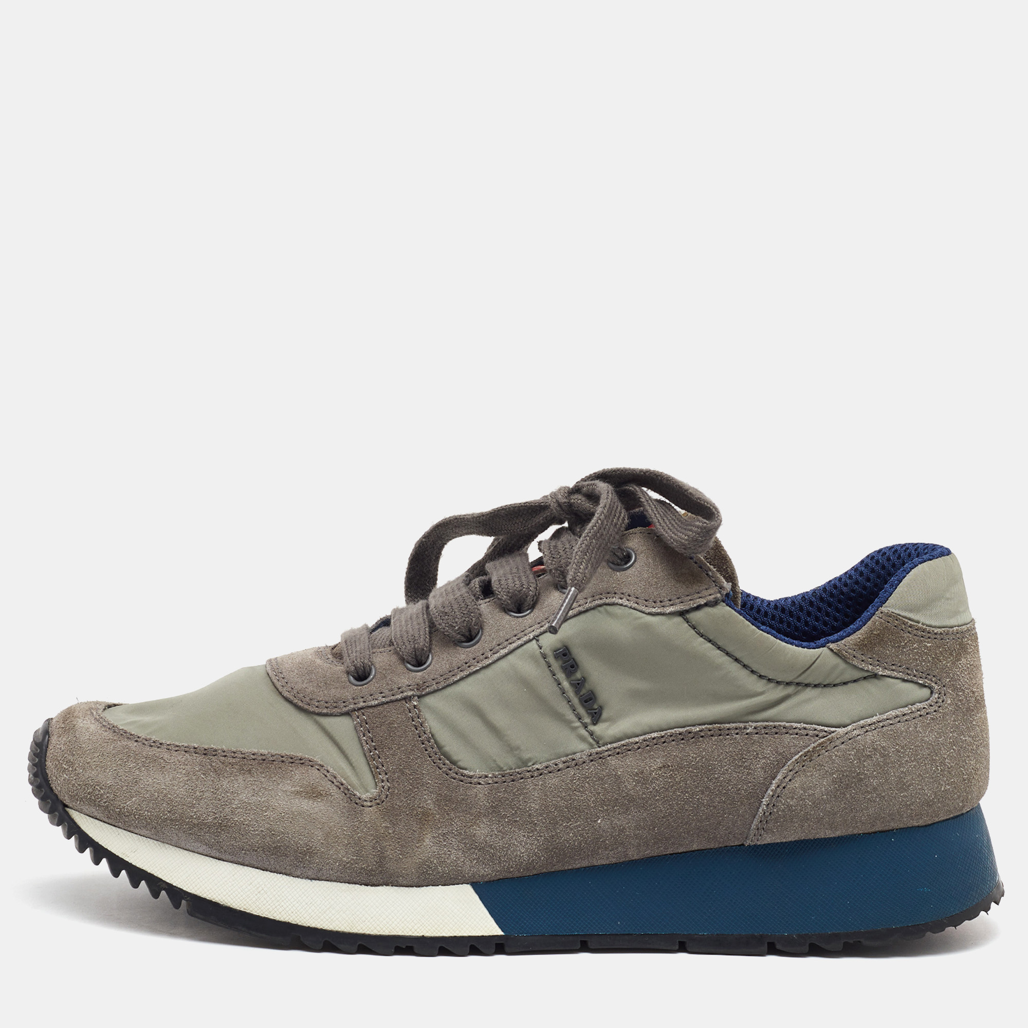 

Prada Sport Grey/Light Green Suede and Nylon Low Top Sneakers Size