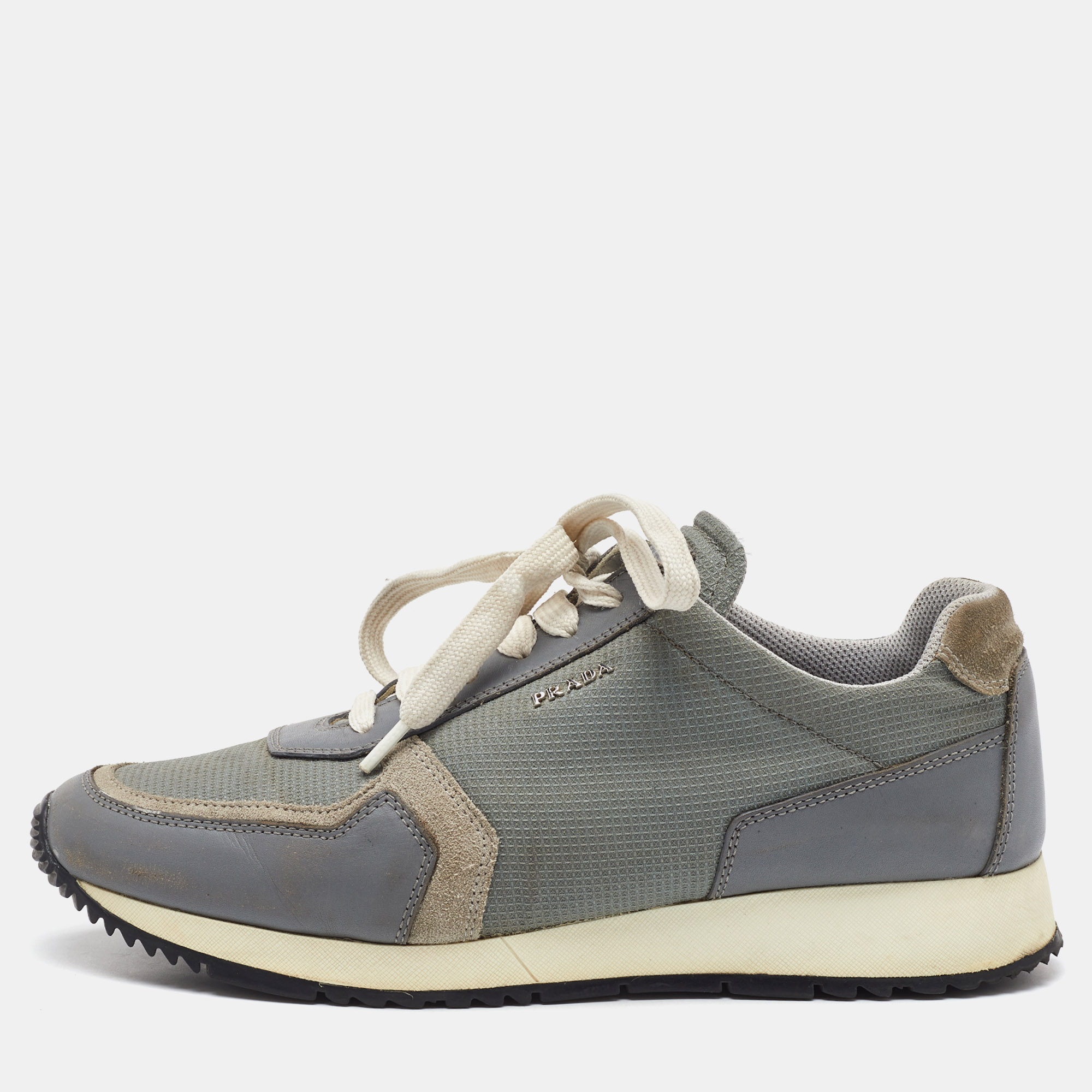 

Prada Sport Light Grey Leather and Mesh Low Top Sneakers Size