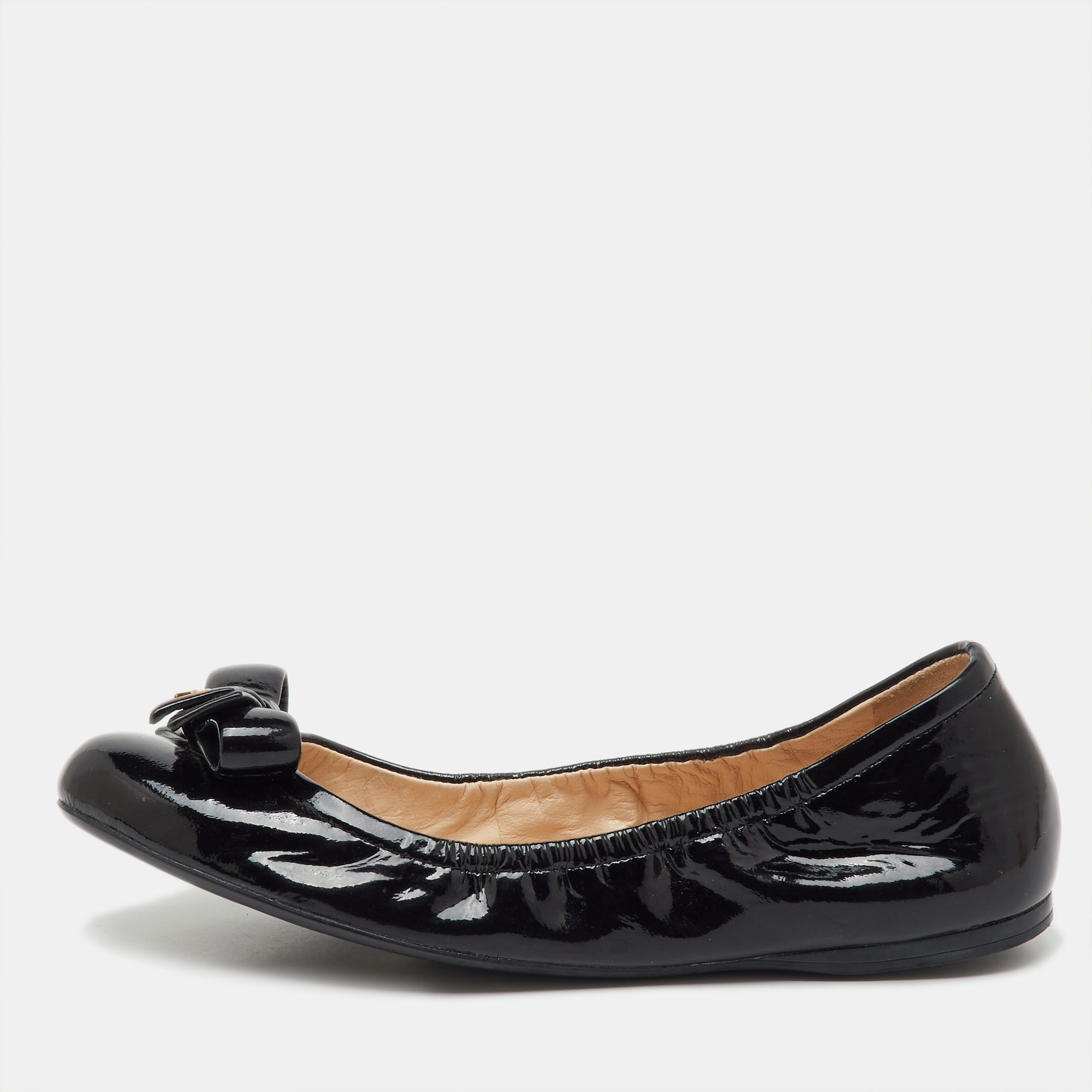 

Prada Sport Black Patent Leather Bow Detail Scrunch Ballet Flats Size