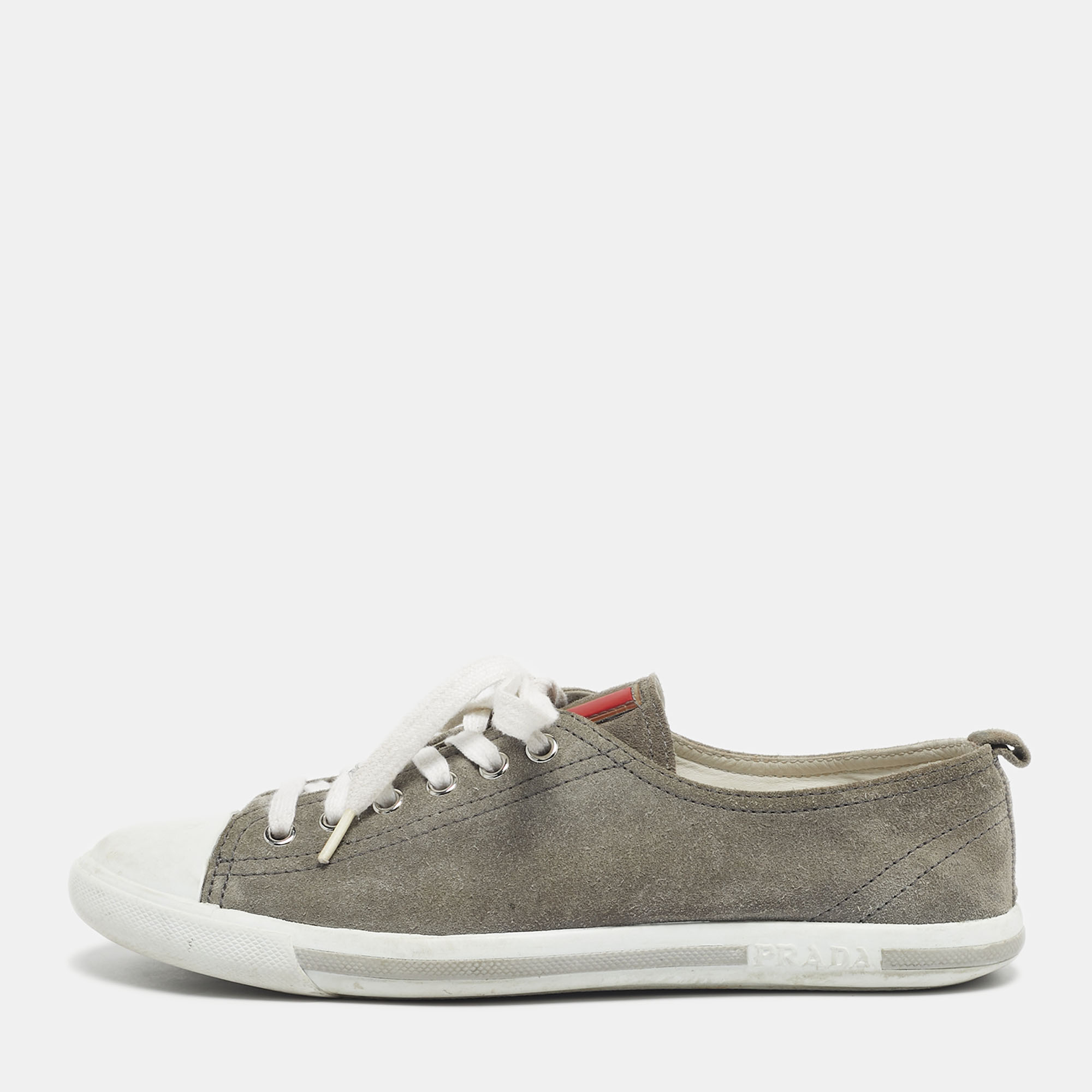 

Prada Sport Grey Suede Lace Up Sneakers Size