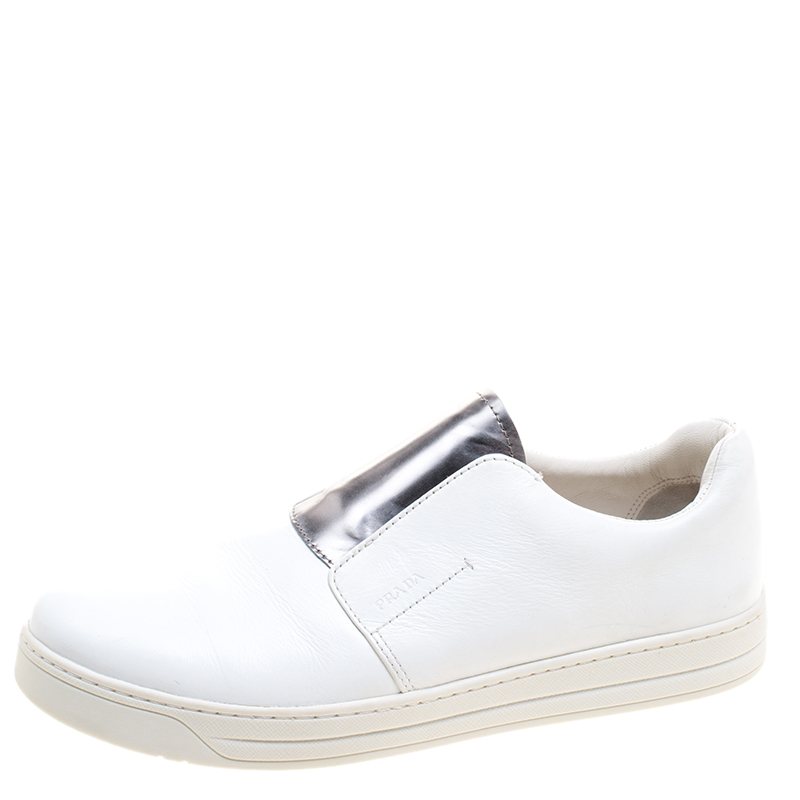 Pre Owned Prada Sport White Leather Slip On Sneakers Size 39