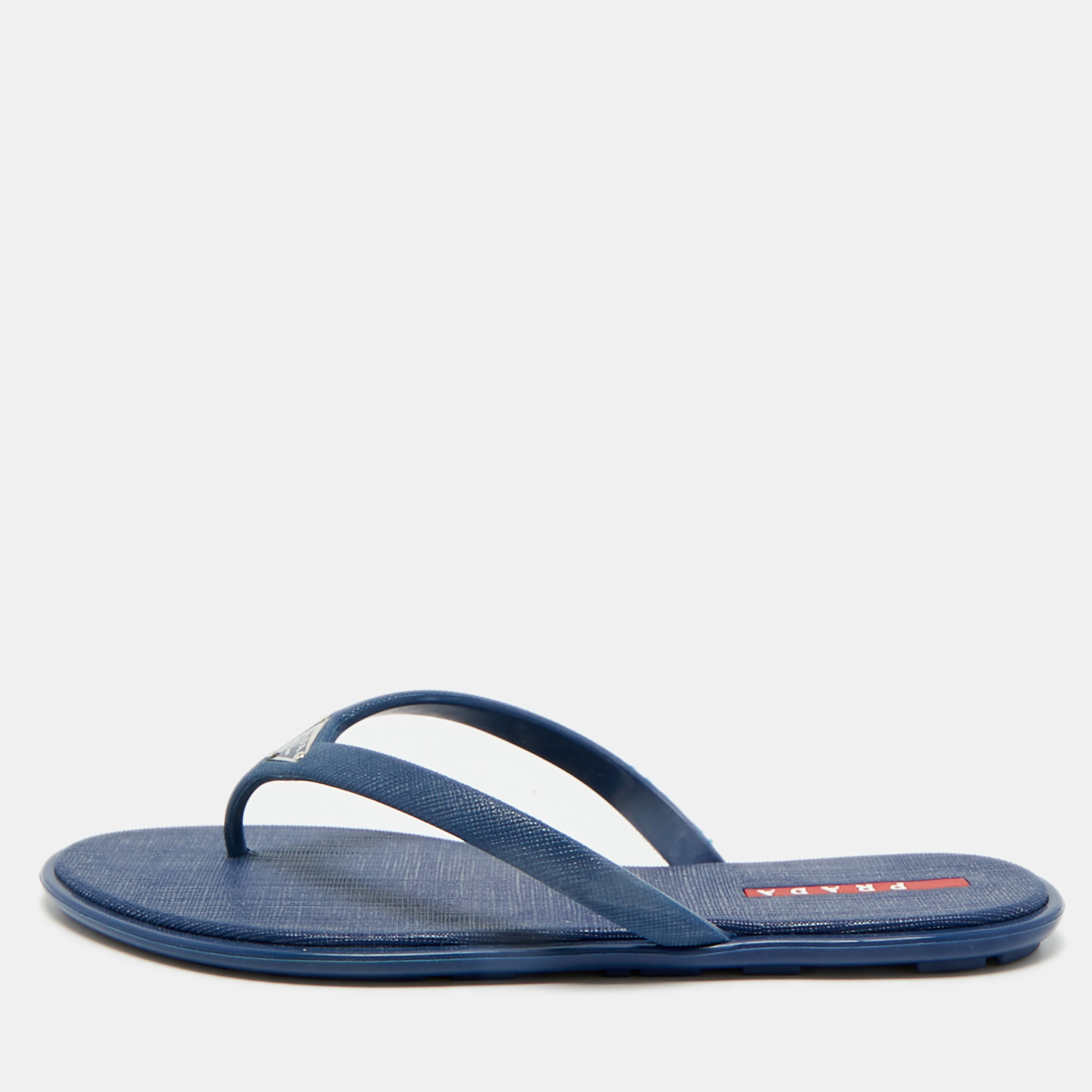 Prada Sport Blue Rubber Crosshatched Thong Sandals Size 36