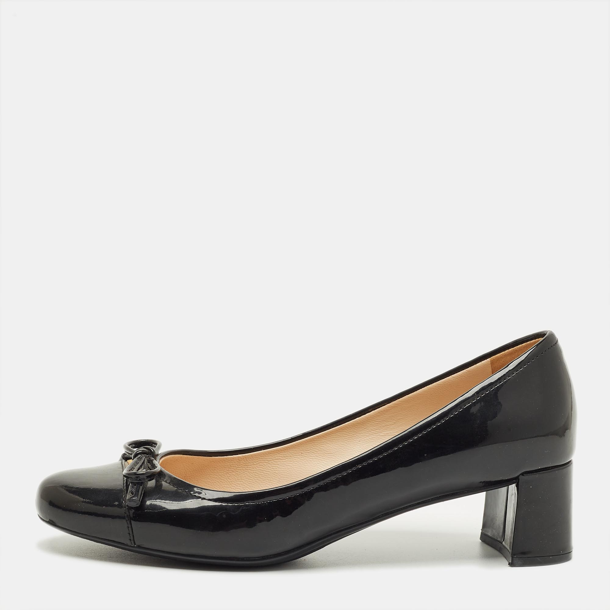 Pre-owned Prada Dark Green Patent Leather Block Heel Pumps Size 36.5