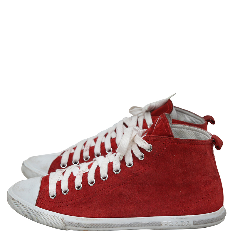

Prada Sport Red Suede High Top Sneakers Size