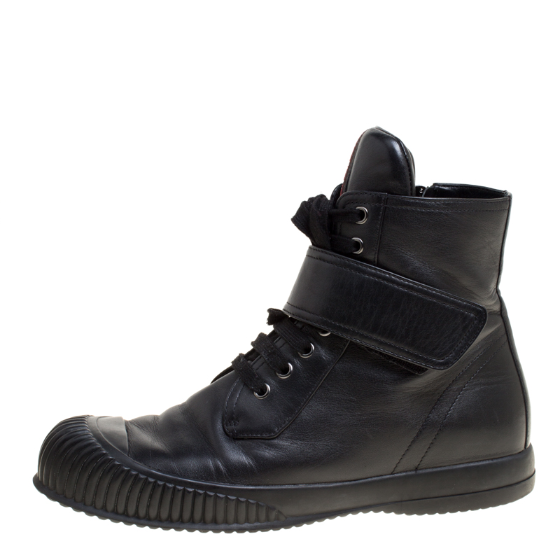 

Prada Sport Black Leather Lace Up High Top Sneakers Size