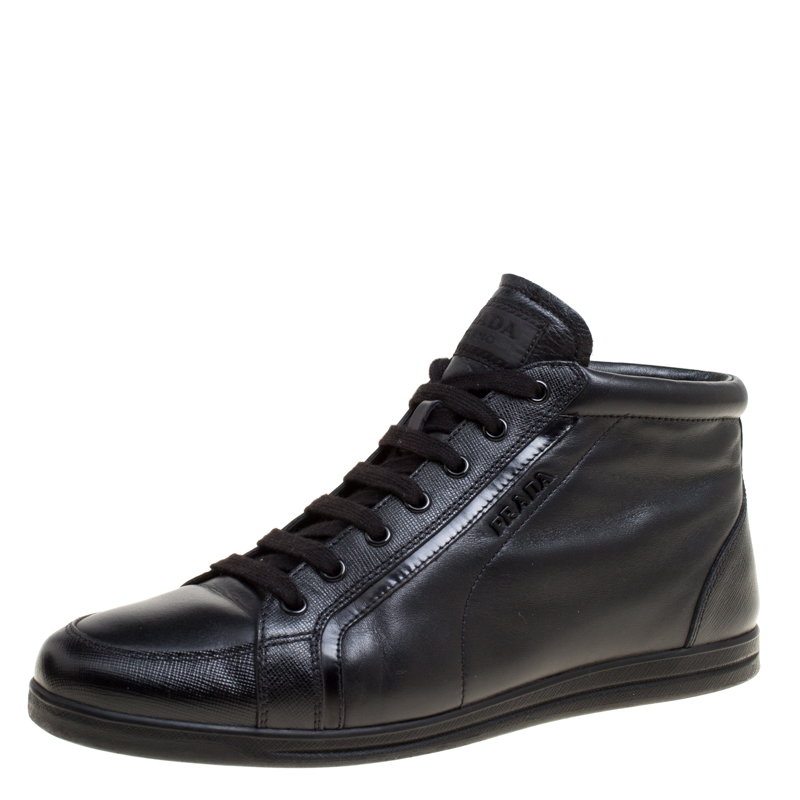 Prada Sport Black Leather Lace Up Sneakers Size 38.5