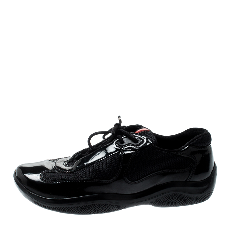 

Prada Mesh And Patent Leather Carrie Lace Up Sneakers Size, Black