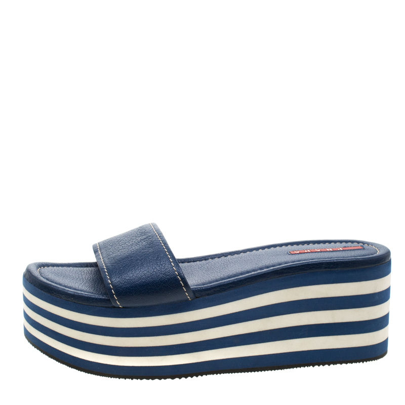 

Prada Sport Blue Leather Flat Sandals Size