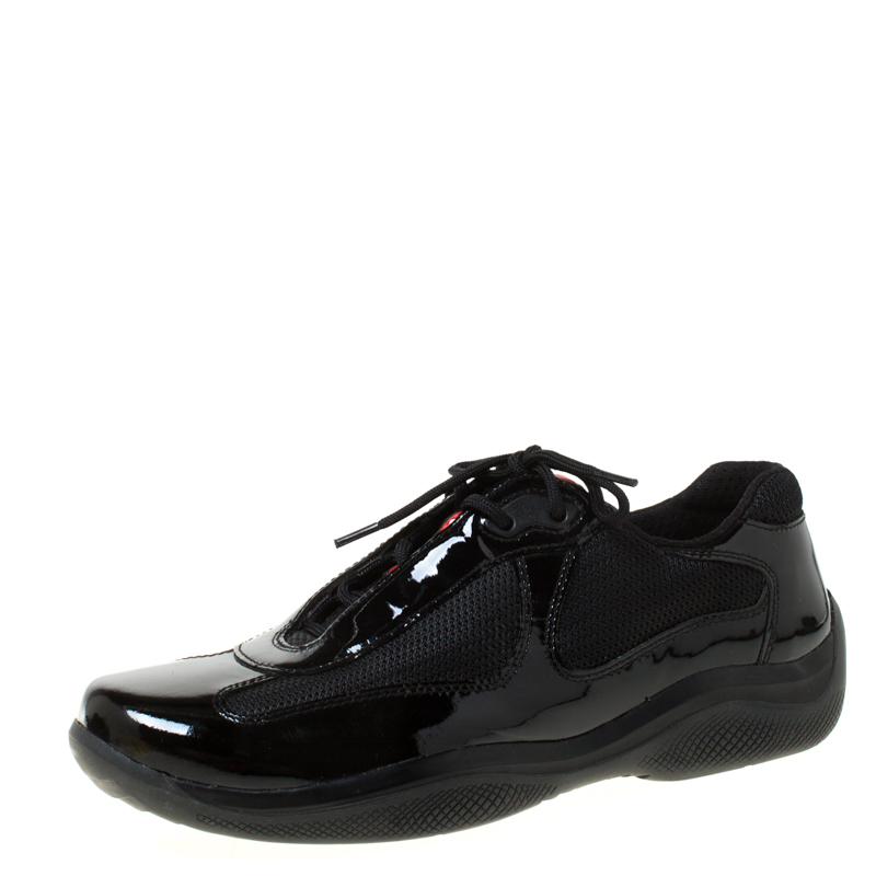 Pre Owned Prada Sport Black Patent Leather And Mesh Sneakers Size 39