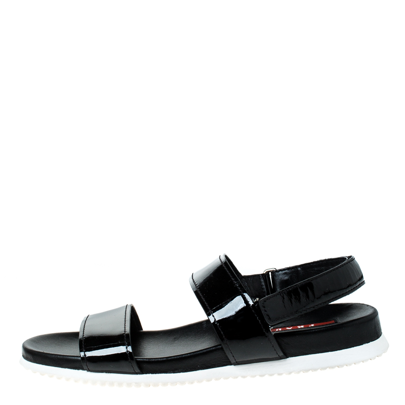 

Prada Sport Black Patent Leather Flat Sandals Size