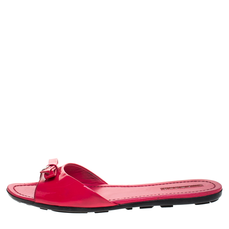 

Prada Red Patent Leather Bow Flat Slides Size