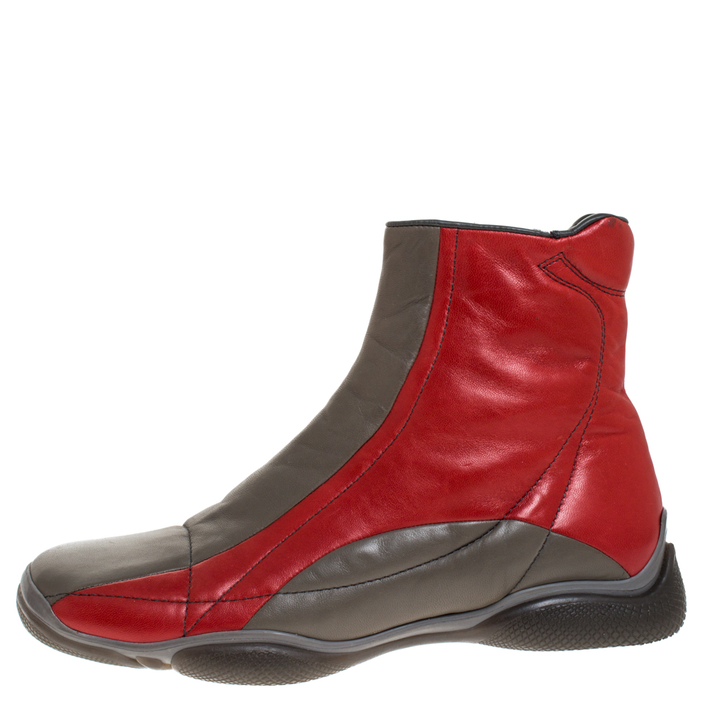 

Prada Sport Grey/Red Leather High Top Sneaker Boots Size