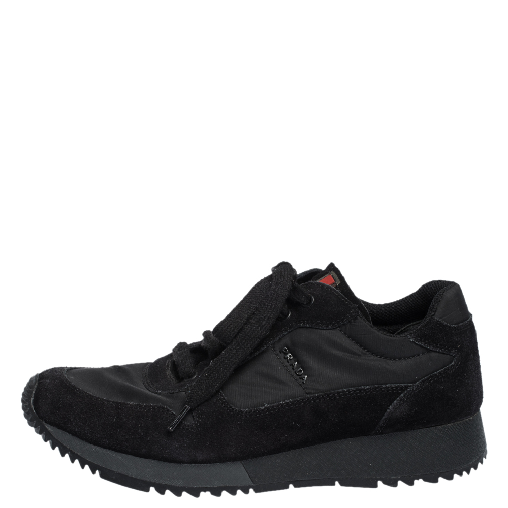 

Prada Sport Black Suede And Nylon Lace Up Sneakers Size