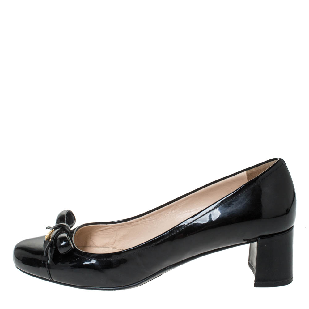 

Prada Sport Patent Leather Bow Round Toe Pumps Size, Black