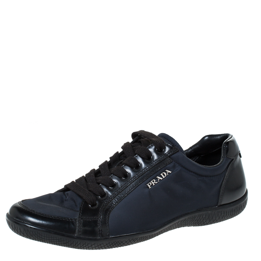 Pre Owned Prada Sport Black Nylon and Leather Low Top Sneakers Size 37