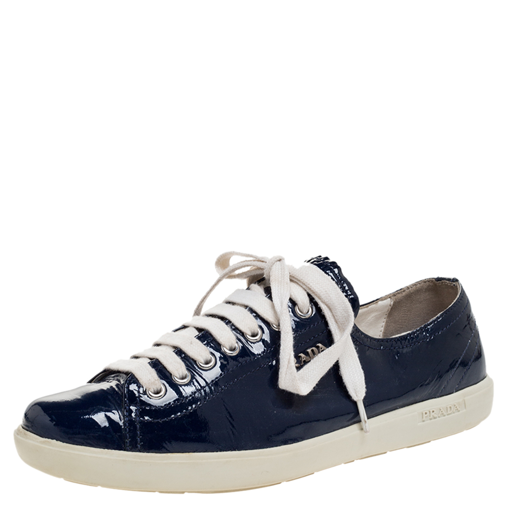 

Prada Sport Blue Patent Lace Up Sneakers Size