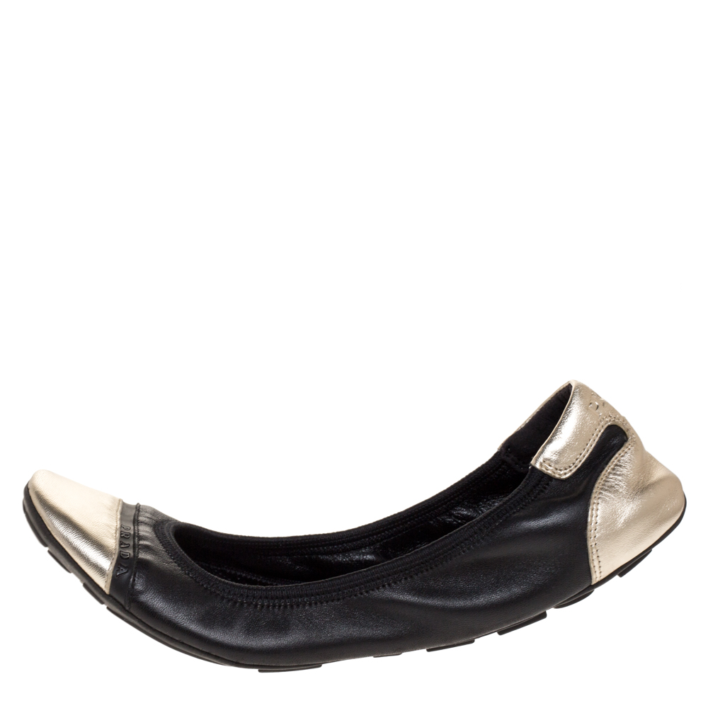 

Prada Sport Black/Silver Leather Scrunch Ballet Flats Size