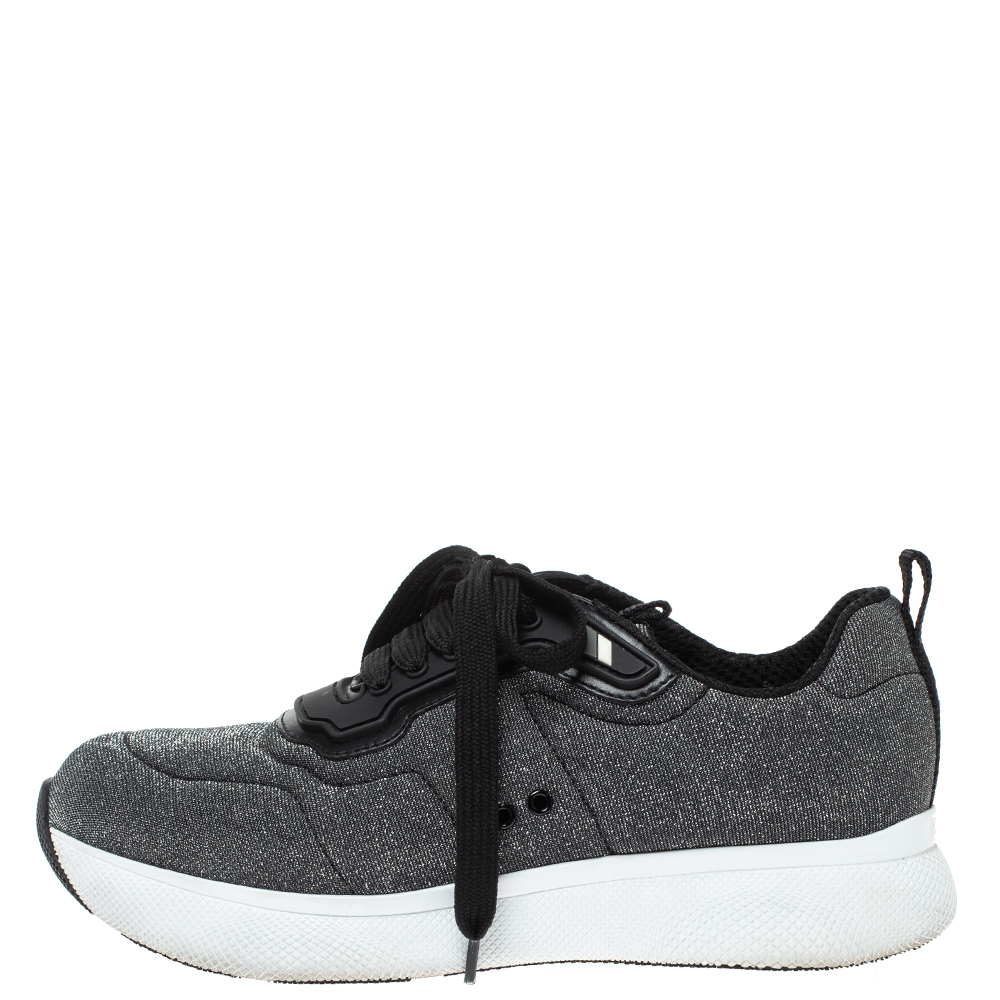 

Prada Sport Grey Shimmery Knit Fabric Low Top Sneakers Size