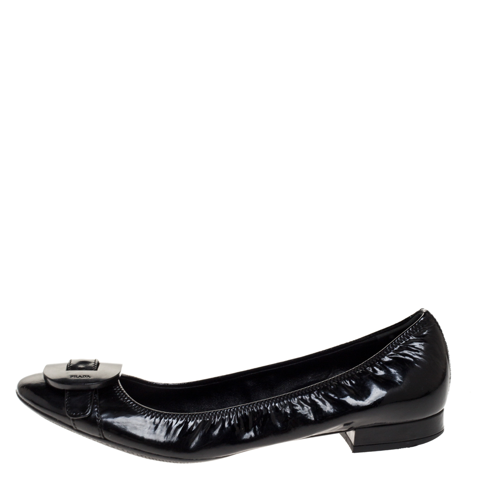 

Prada Sports Black Patent Leather Buckle Ballet Flats Size
