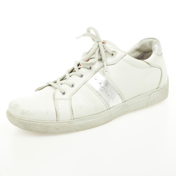 Pre Owned Prada Sport White Leather Sneakers Size 39.5