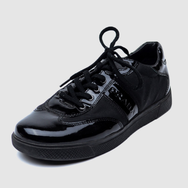 Pre Owned Prada Sport Black Leather Lace Up Sneakers Size 37.5