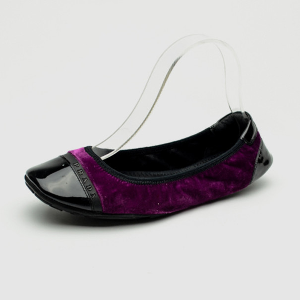 Pre Owned Prada Sport Purple Velvet Ballet Flats Size 38