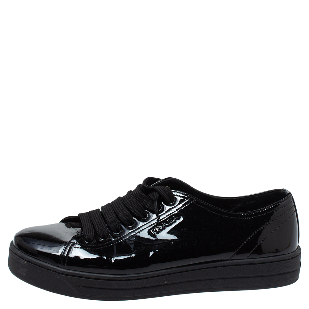 

Prada Sports Black Patent Leather Lace Up Sneakers Size