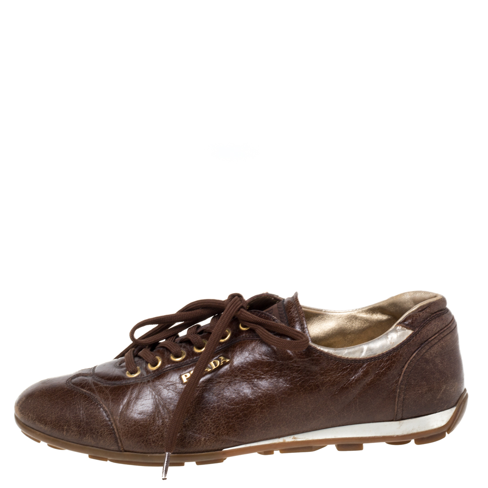 

Prada Sports Brown Leather Lace Low Top Sneakers Size