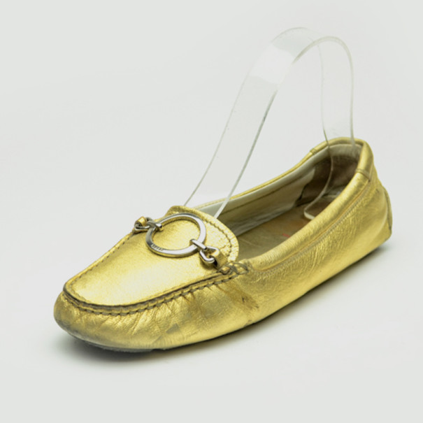Pre Owned Prada Sport Gold Leather Loafers Size 37.5