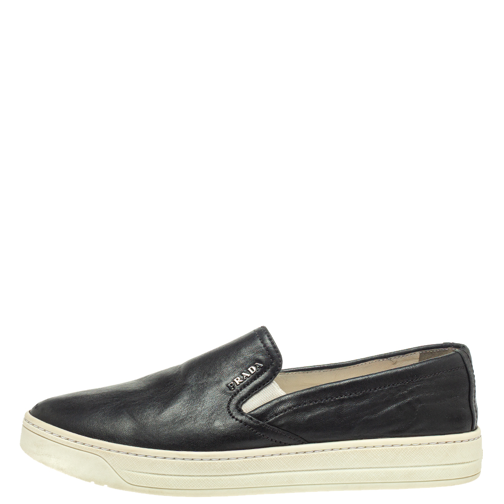 

Prada Black Leather Slip On Sneakers Size