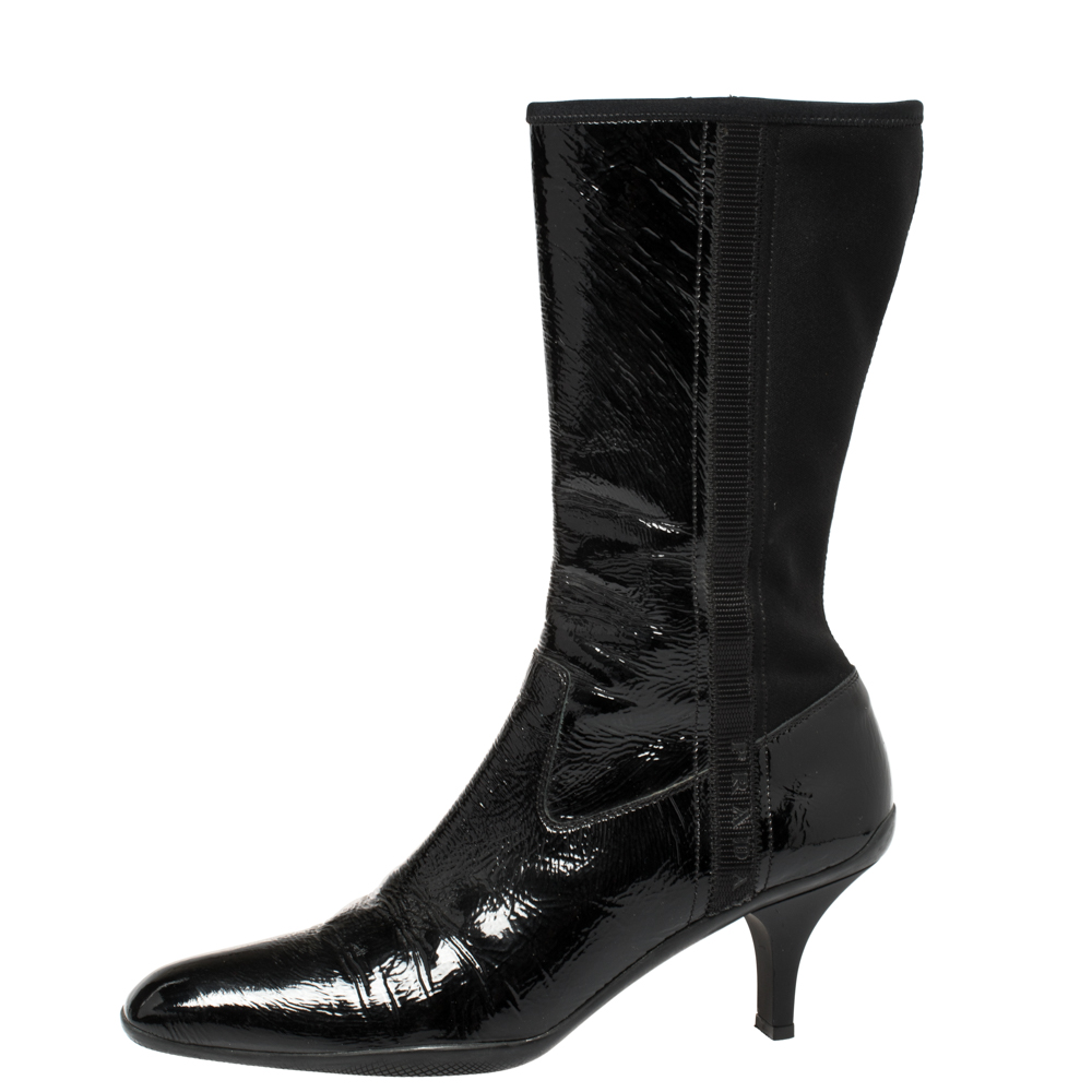 

Prada Sport Black Patent Leather And Fabric Mid-Length Boots Size