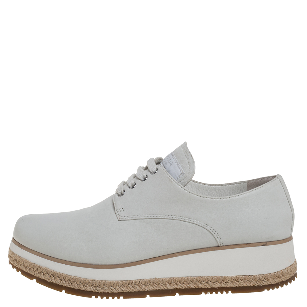 

Prada Sport Light Grey Leather Espadrille Derby Sneakers Size