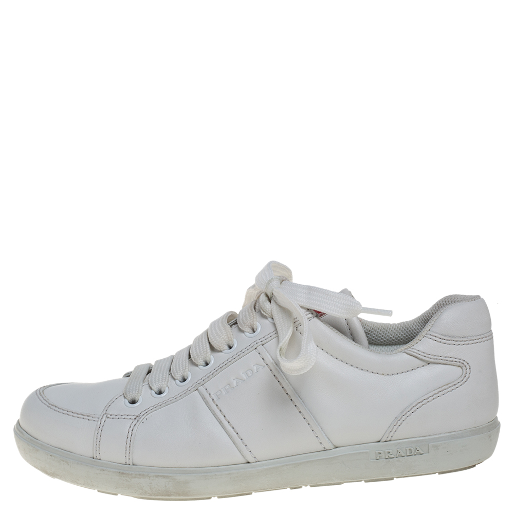 

Prada Sport White Leather Lace Up Sneakers Size