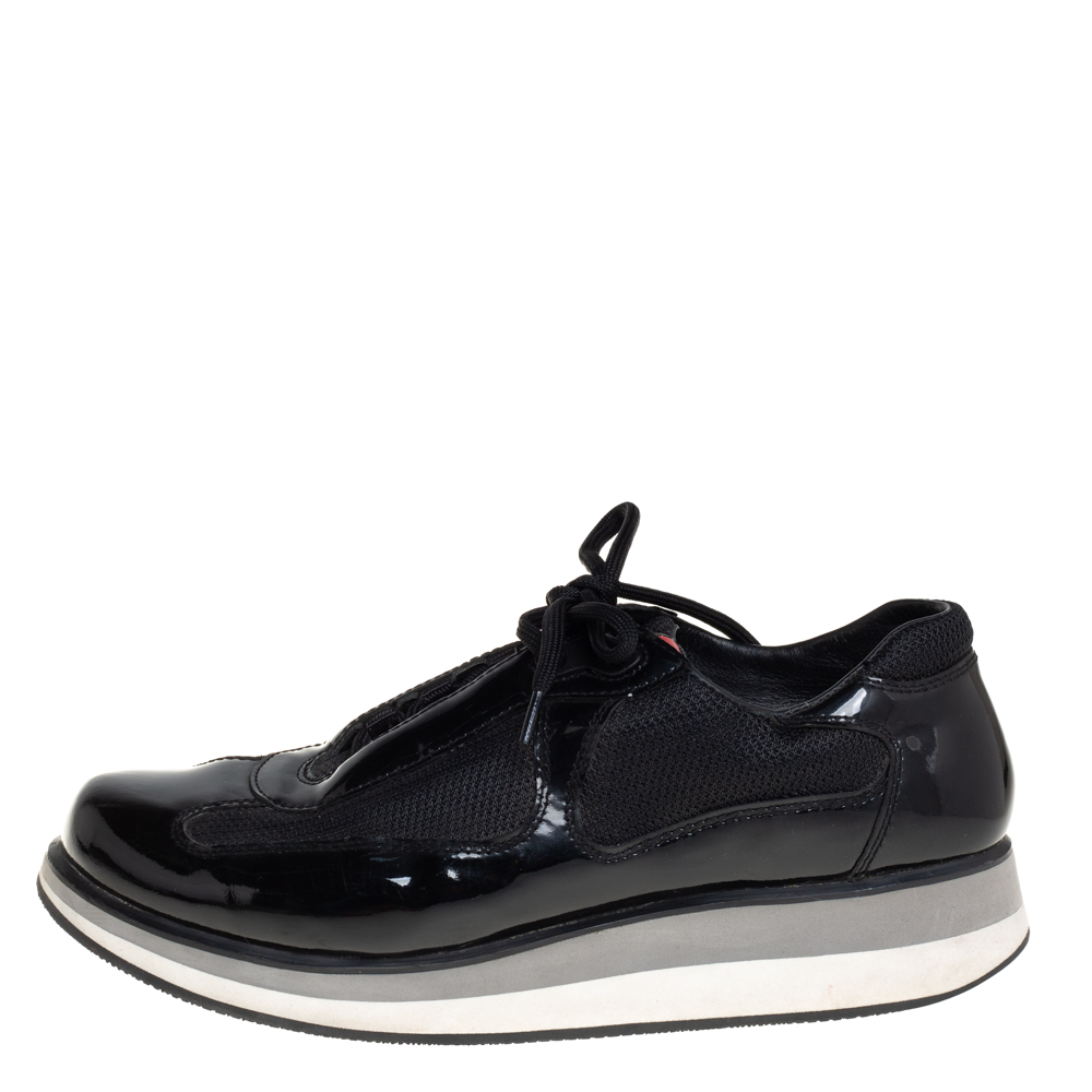 

Prada Sport Black Patent Leather And Mesh Low Top Sneakers Size