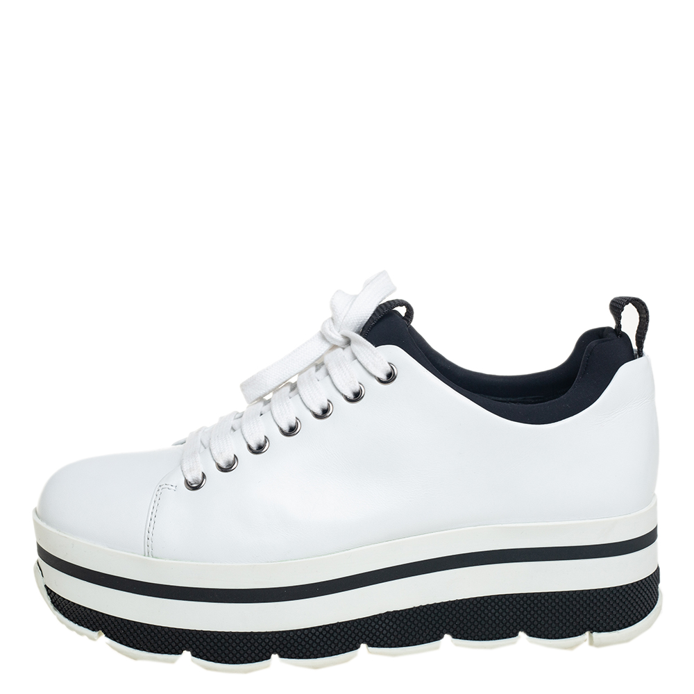 

Prada Sport White Leather Platform Sneakers Size