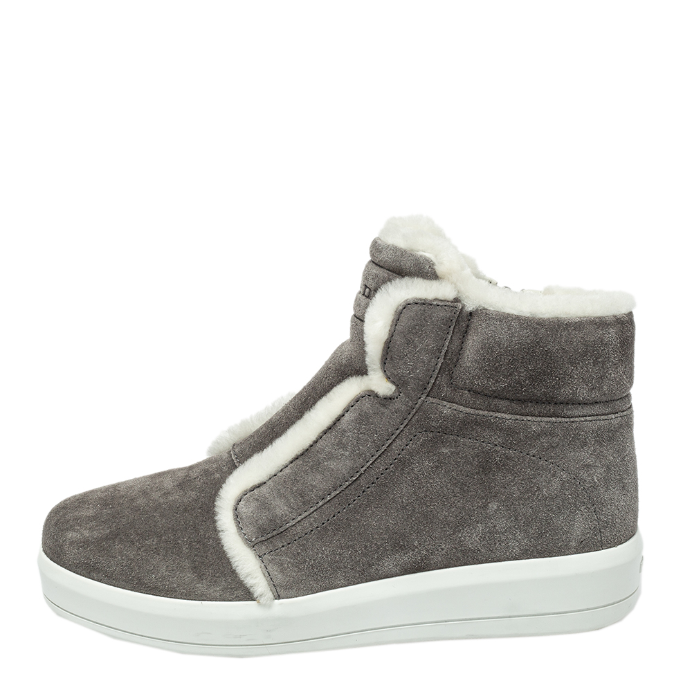 

Prada Sport Grey Suede Fur Lined High Top Sneakers Size