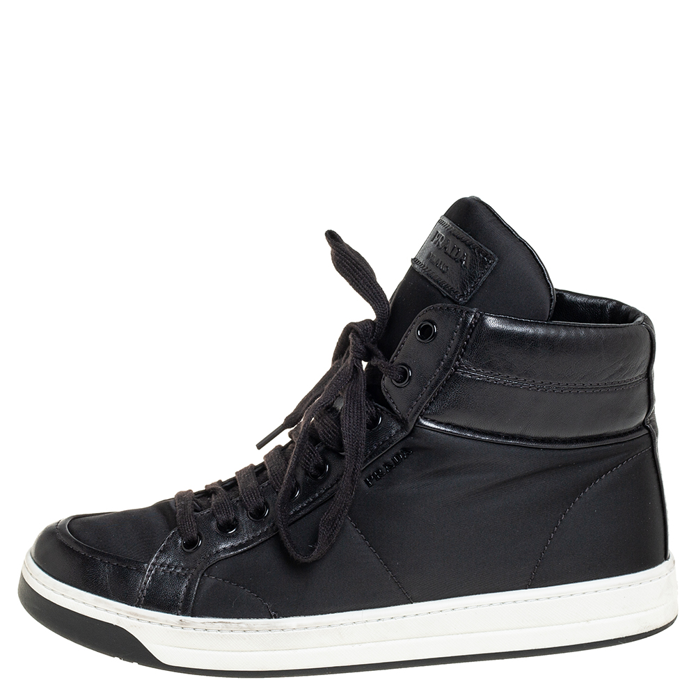 

Prada Sport Black Nylon And Leather High Top Sneakers Size