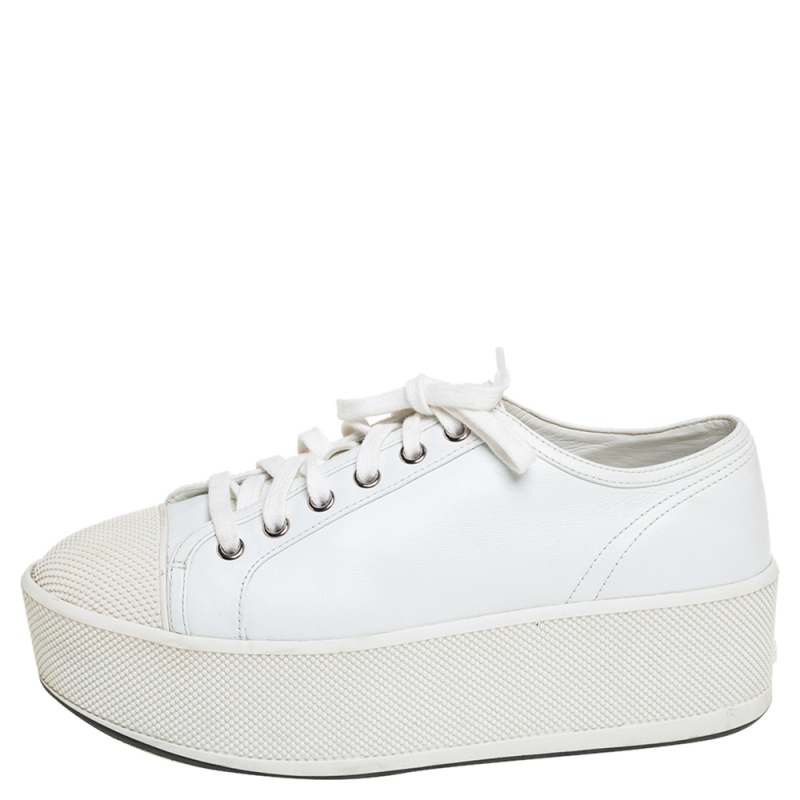 

Prada Sport White Leather Platform Low Top Sneakers Size