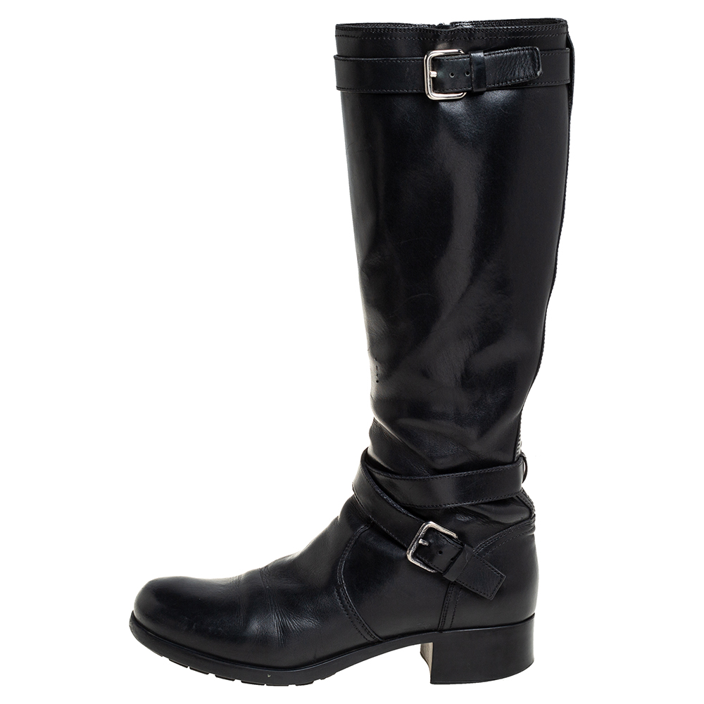 

Prada Sport Black Leather Knee Length Boots Size