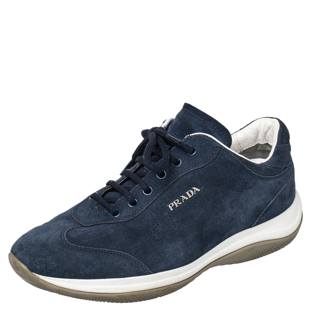 

Prada Sport Blue Suede Low Top Sneakers Size